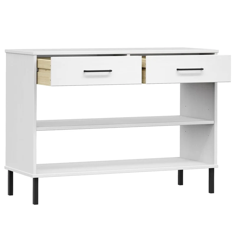 Console Cabinet with Metal Legs White Solid Wood Pine "OSLO