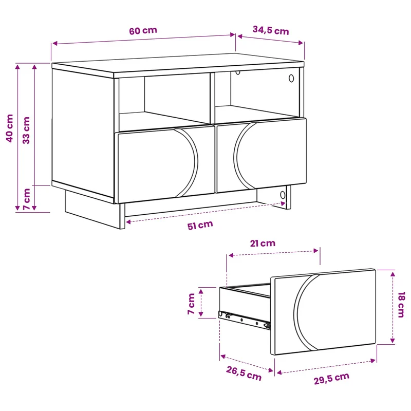 TV Stand 60 x 34.5 x 40 cm Black Engineered Wood