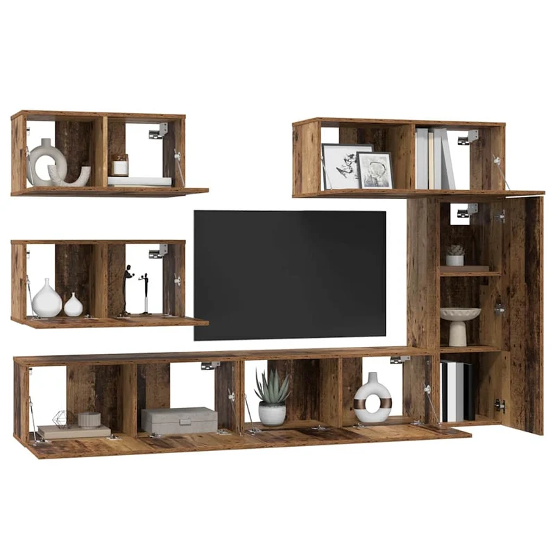 TV Cabinet Set 6 pcs Old Wood Engineered Wood