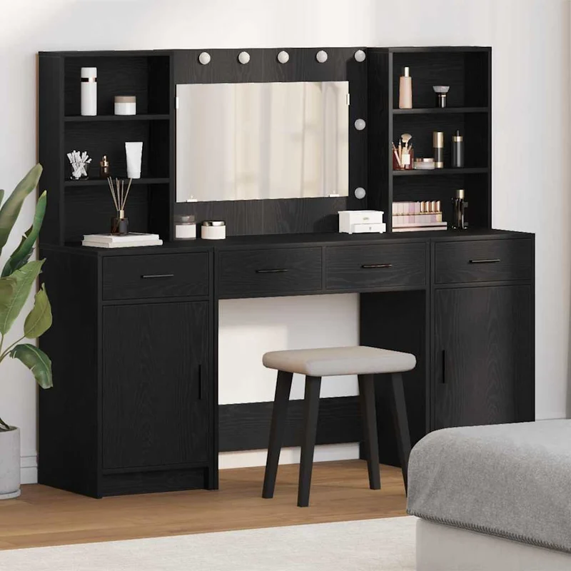 Dressing Table Set 3 pcs Black Oak Engineered Wood