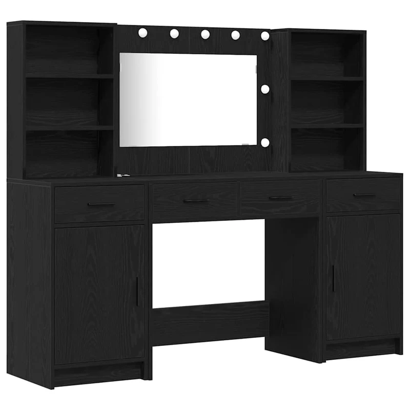 Dressing Table Set 3 pcs Black Oak Engineered Wood