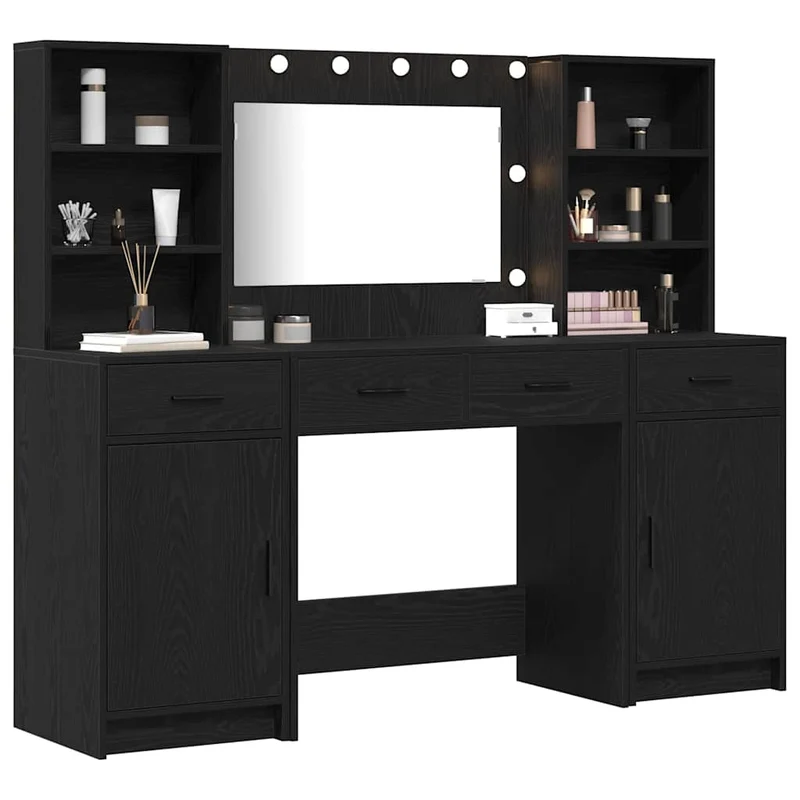 Dressing Table Set 3 pcs Black Oak Engineered Wood