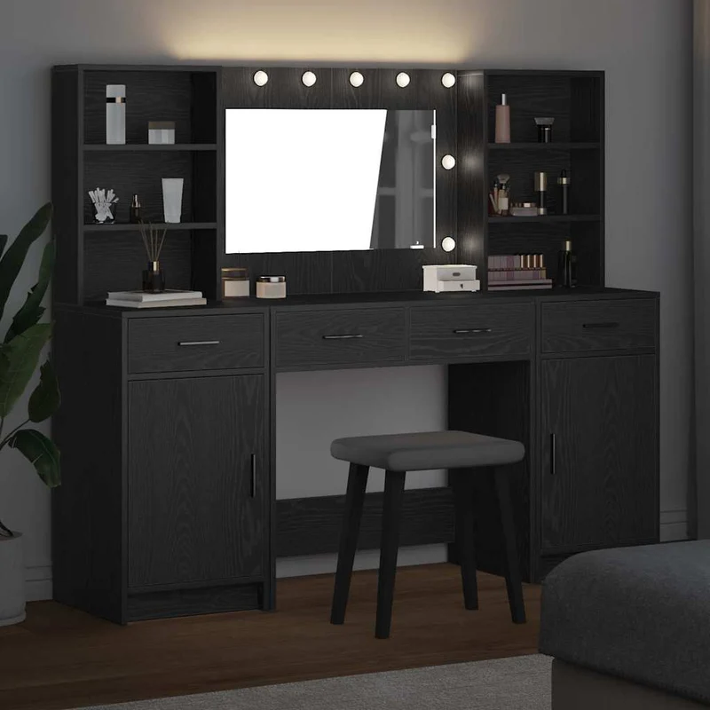 Dressing Table Set 3 pcs Black Oak Engineered Wood
