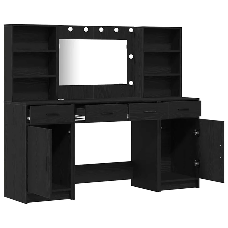 Dressing Table Set 3 pcs Black Oak Engineered Wood
