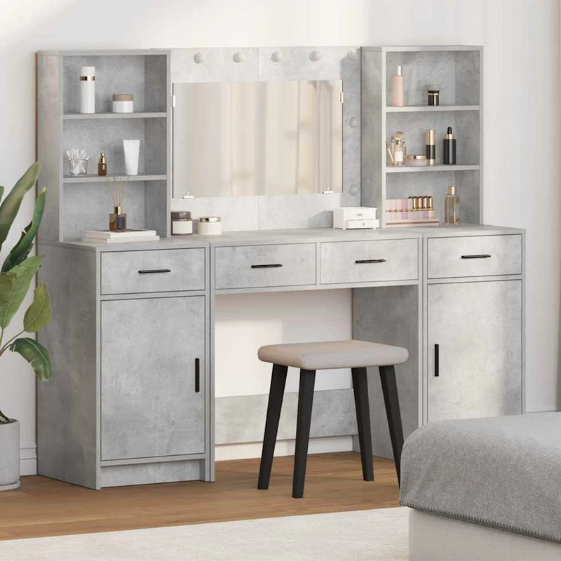 Dressing Table Set 3 pcs Concrete Grey Engineered Wood