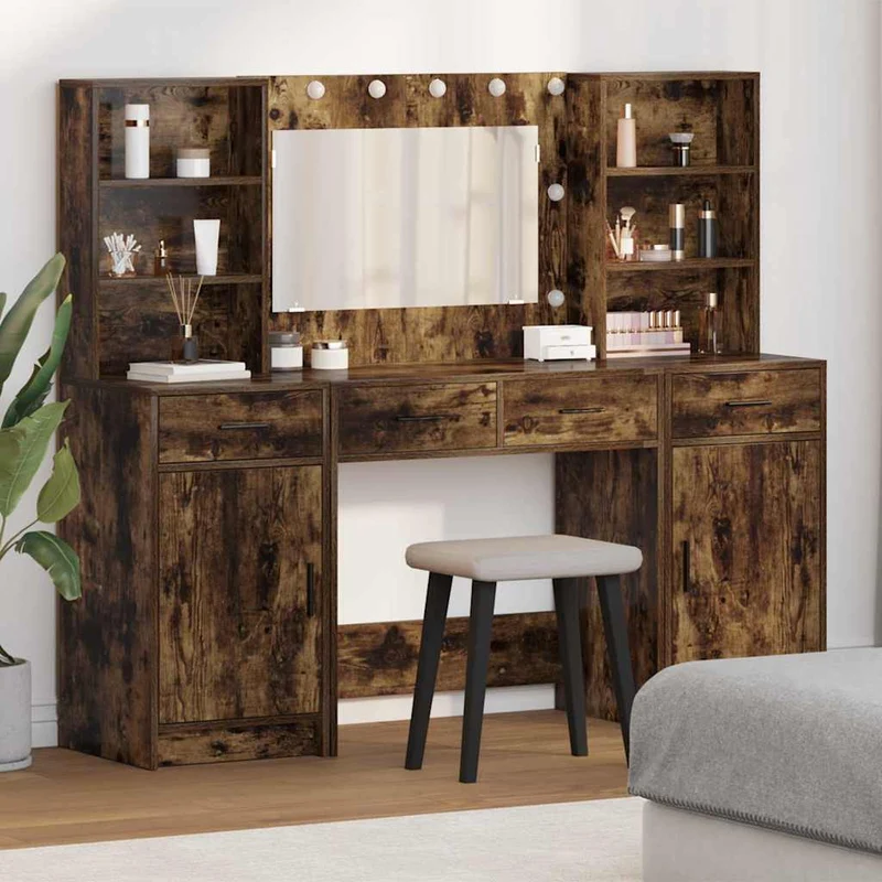 Dressing Table Set 3 pcs Smoked Oak Engineered Wood