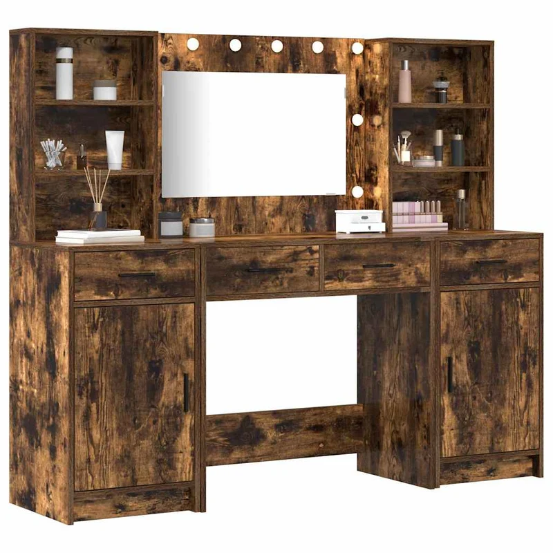 Dressing Table Set 3 pcs Smoked Oak Engineered Wood
