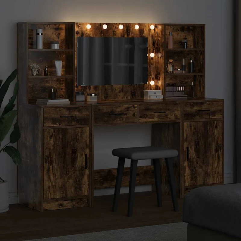 Dressing Table Set 3 pcs Smoked Oak Engineered Wood