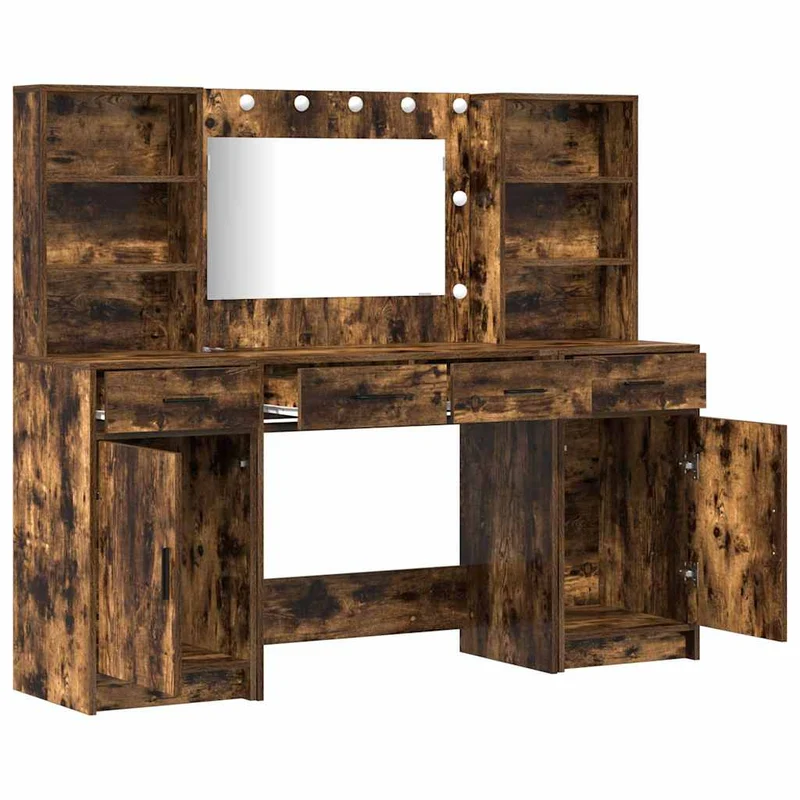 Dressing Table Set 3 pcs Smoked Oak Engineered Wood