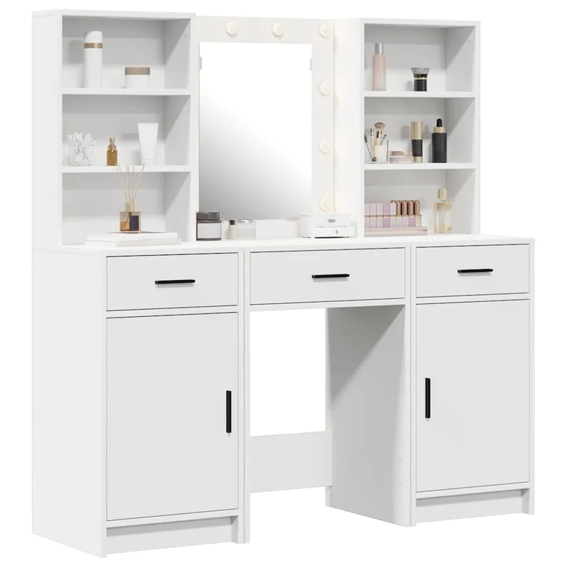 Dressing Table Set 3 pcs White Engineered Wood