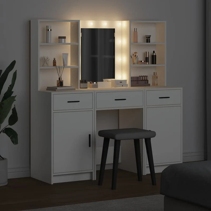 Dressing Table Set 3 pcs White Engineered Wood