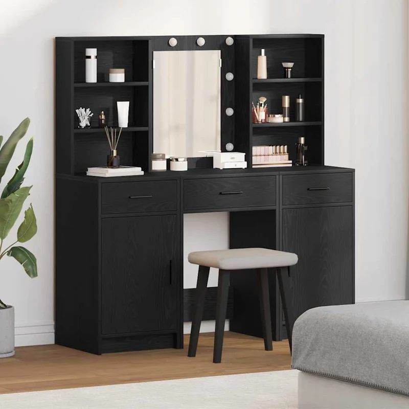 Dressing Table Set 3 pcs Black Oak Engineered Wood