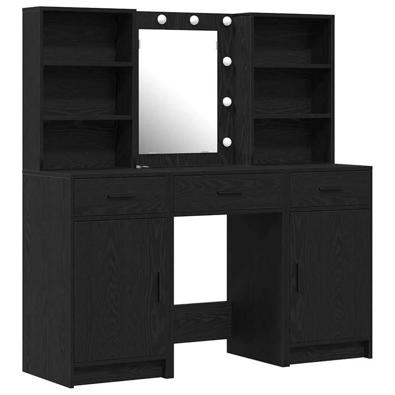 Dressing Table Set 3 pcs Black Oak Engineered Wood