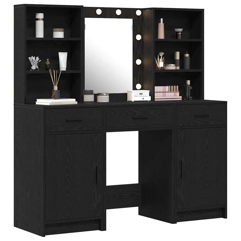 Dressing Table Set 3 pcs Black Oak Engineered Wood