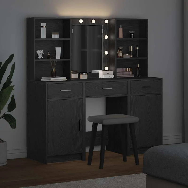 Dressing Table Set 3 pcs Black Oak Engineered Wood