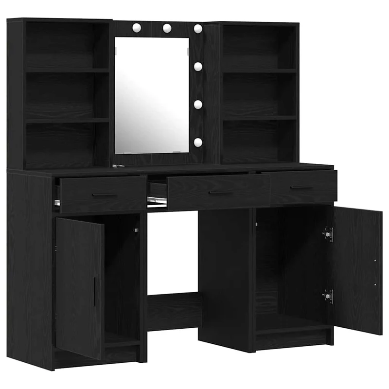 Dressing Table Set 3 pcs Black Oak Engineered Wood