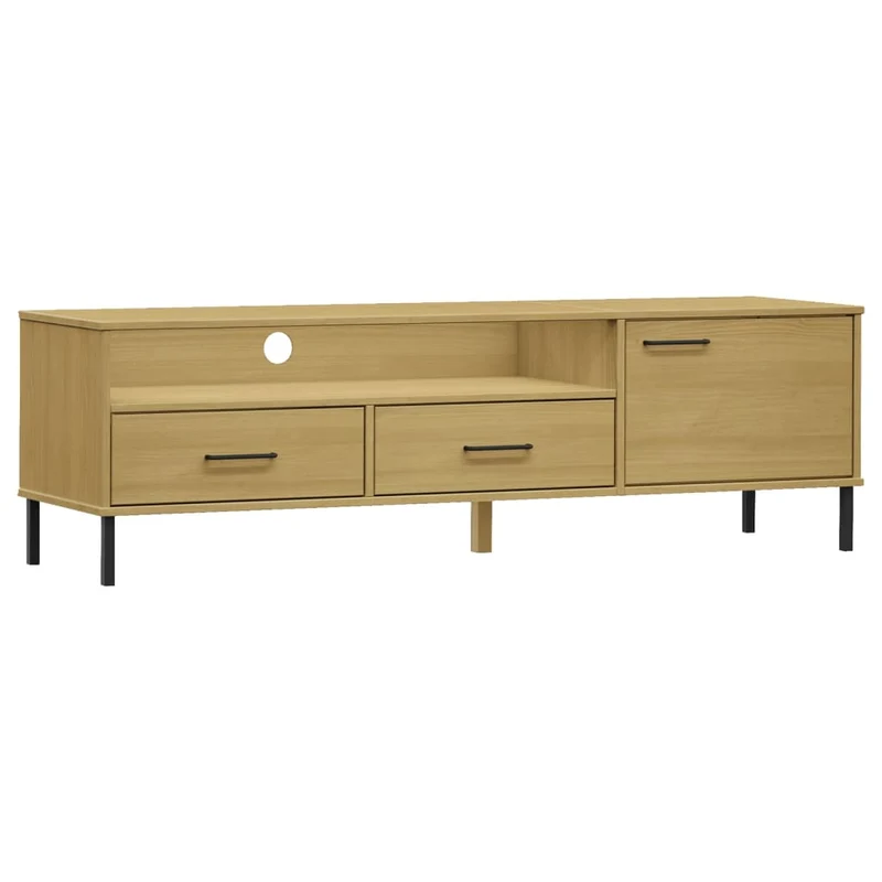 TV Cabinet with Metal Legs Brown Solid Wood Pine "OSLO