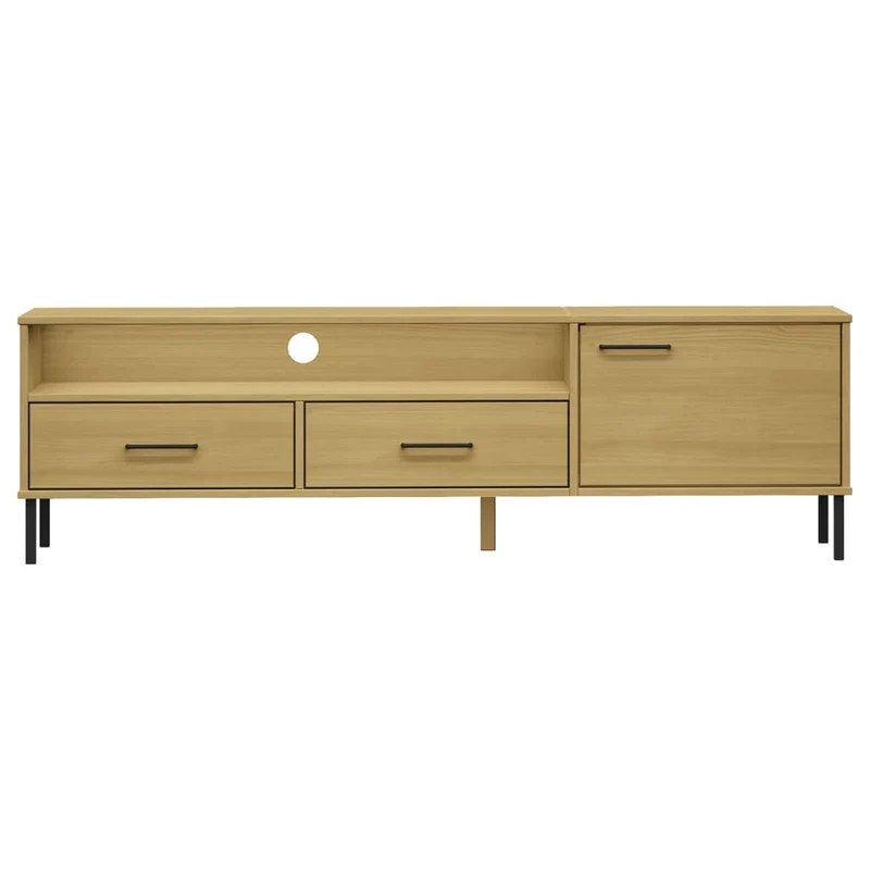 TV Cabinet with Metal Legs Brown Solid Wood Pine "OSLO