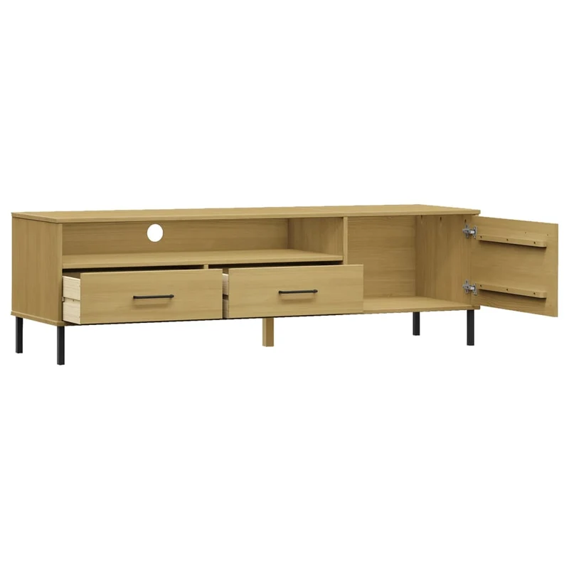 TV Cabinet with Metal Legs Brown Solid Wood Pine "OSLO