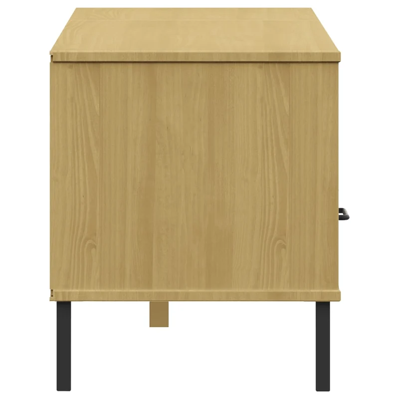 TV Cabinet with Metal Legs Brown Solid Wood Pine "OSLO