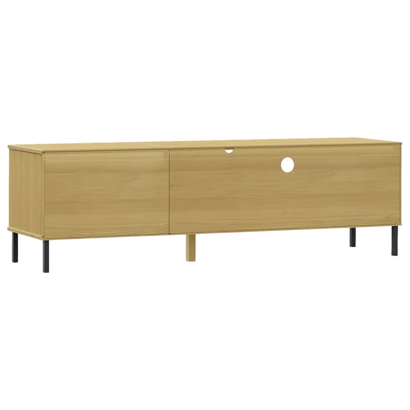 TV Cabinet with Metal Legs Brown Solid Wood Pine "OSLO