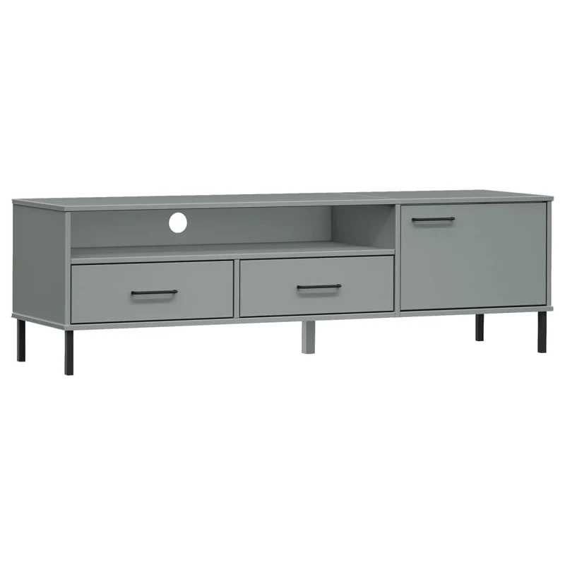 TV Cabinet with Metal Legs Grey Solid Wood Pine "OSLO