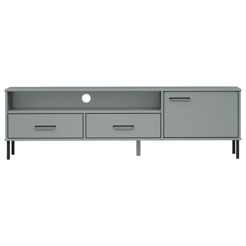 TV Cabinet with Metal Legs Grey Solid Wood Pine "OSLO