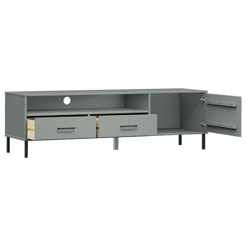 TV Cabinet with Metal Legs Grey Solid Wood Pine "OSLO