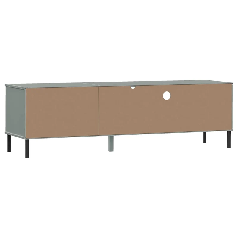 TV Cabinet with Metal Legs Grey Solid Wood Pine "OSLO