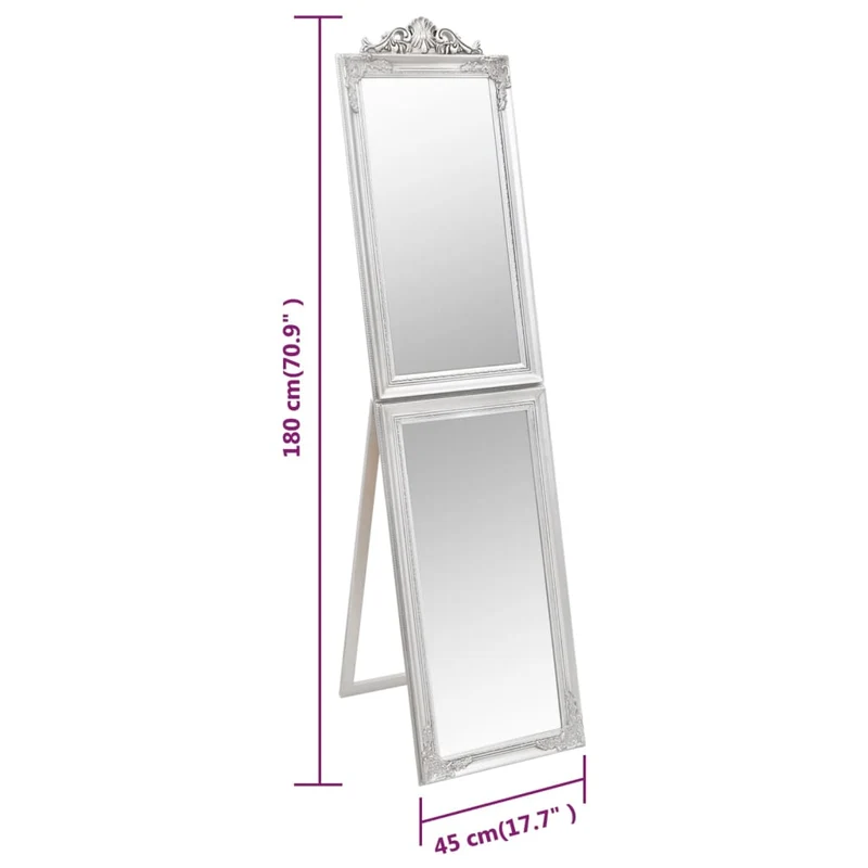 Free-Standing Mirror Silver 45x180 cm