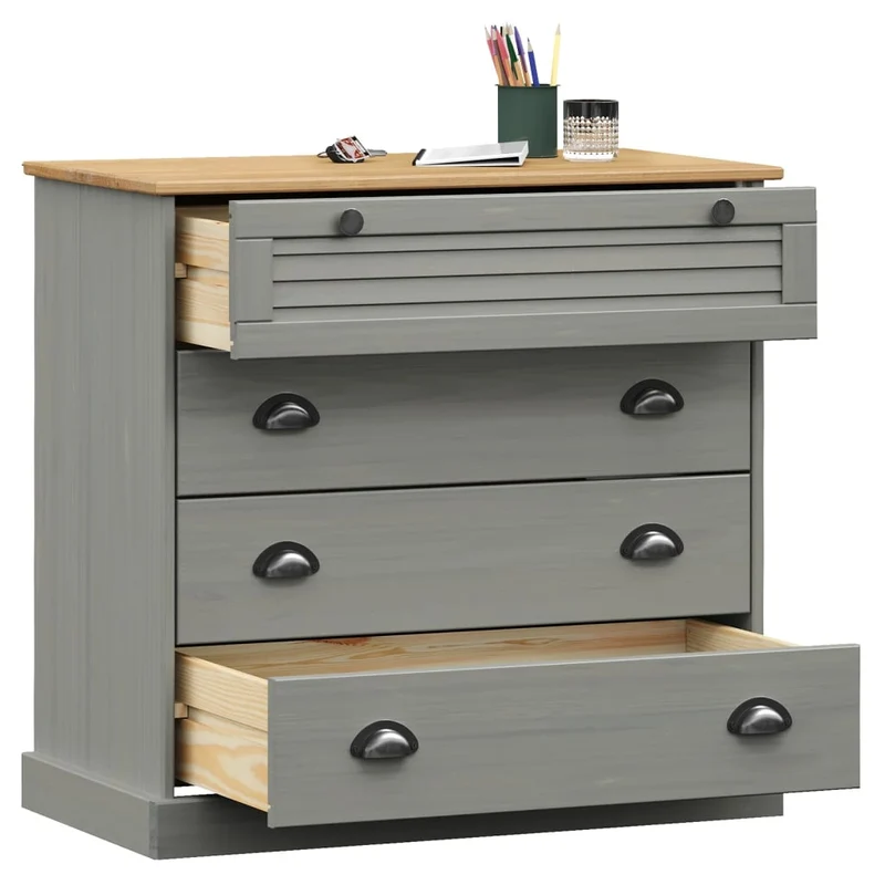 Chest of Drawers "VIGO" Grey 80x40x76 cm Solid Wood Pine