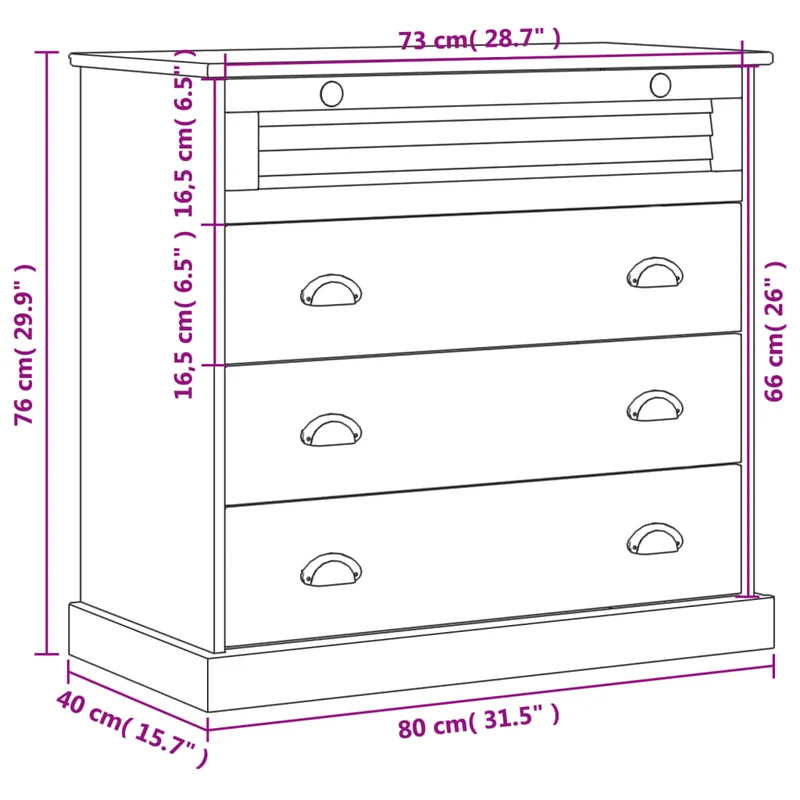 Chest of Drawers "VIGO" Grey 80x40x76 cm Solid Wood Pine