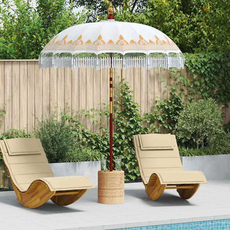 Balinese Parasol with Base Ø 180-190 cm Cream