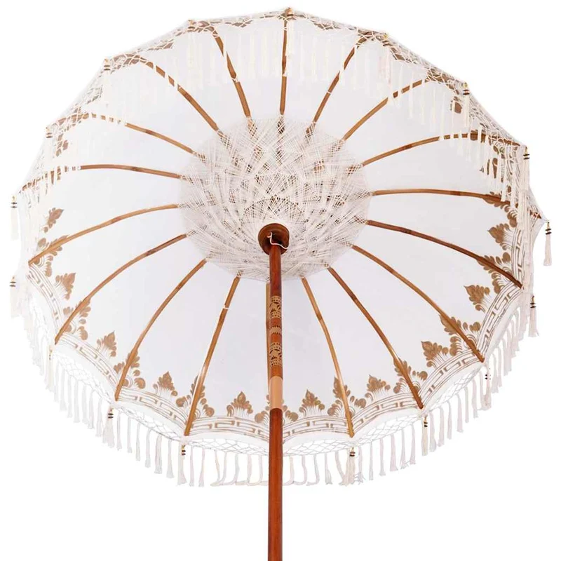 Balinese Parasol with Base Ø 180-190 cm Cream