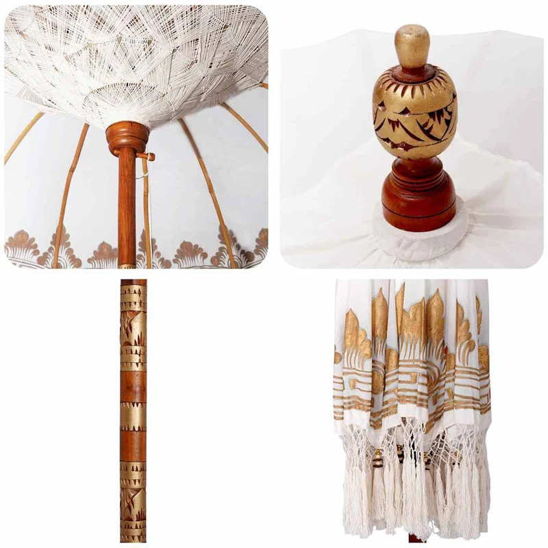 Balinese Parasol with Base Ø 180-190 cm Cream