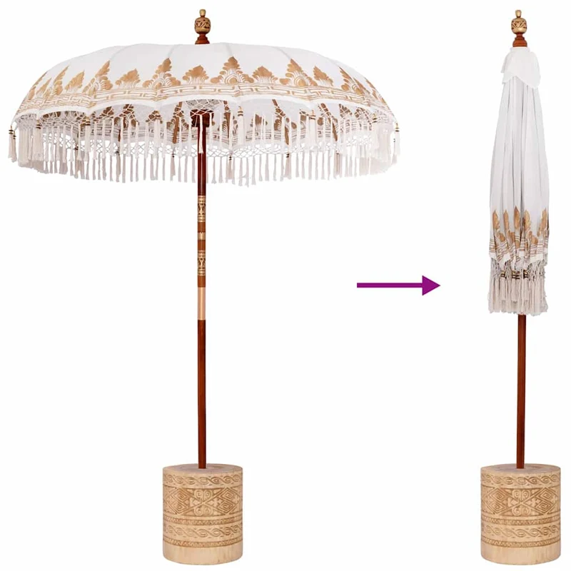 Balinese Parasol with Base Ø 180-190 cm Cream