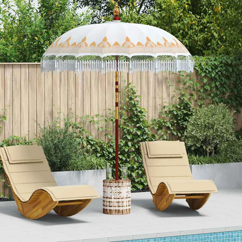 Balinese Parasol with Base Ø 180-190 cm Cream