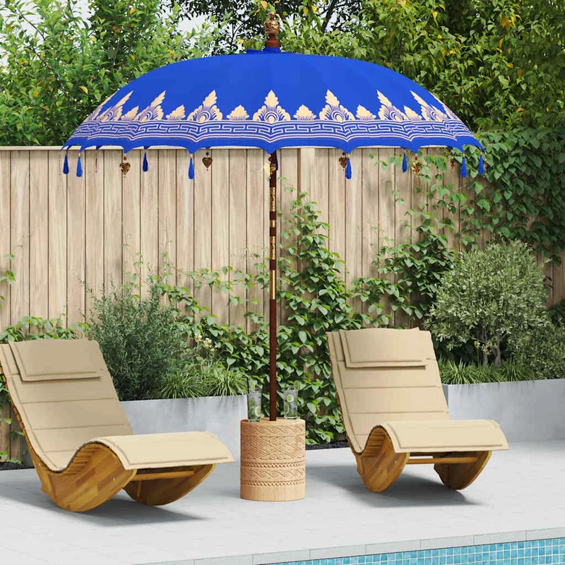 Balinese Parasol with Base Blue 215 x 215 x 260 cm