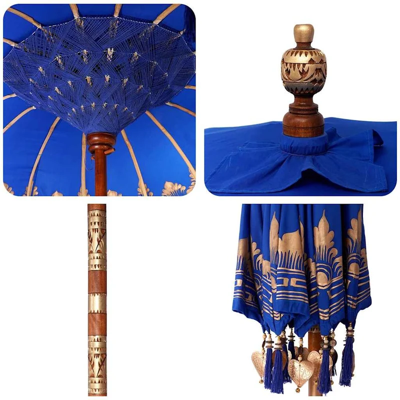 Balinese Parasol with Base Blue 215 x 215 x 260 cm