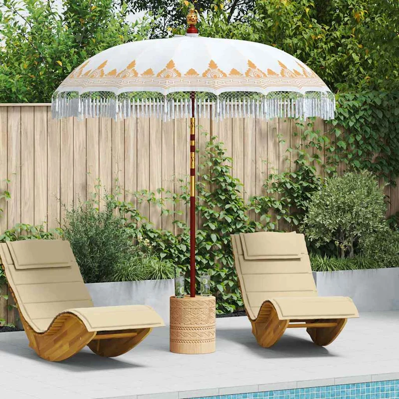Balinese Parasol with Base Ø 210-220 cm Cream