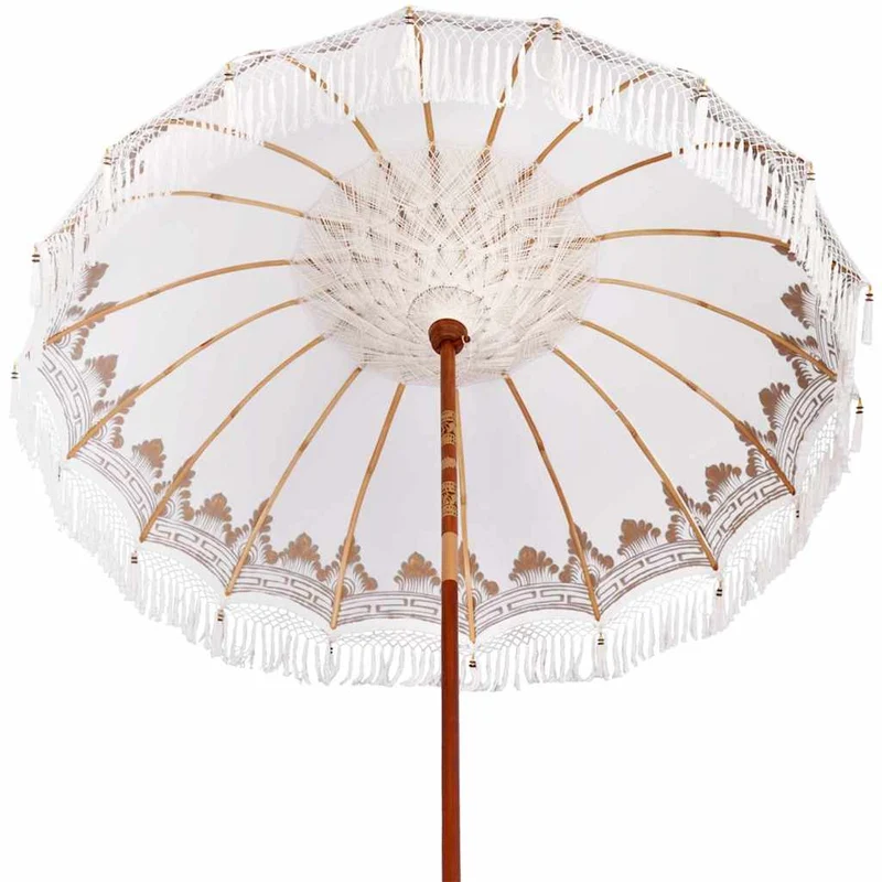 Balinese Parasol with Base Ø 210-220 cm Cream