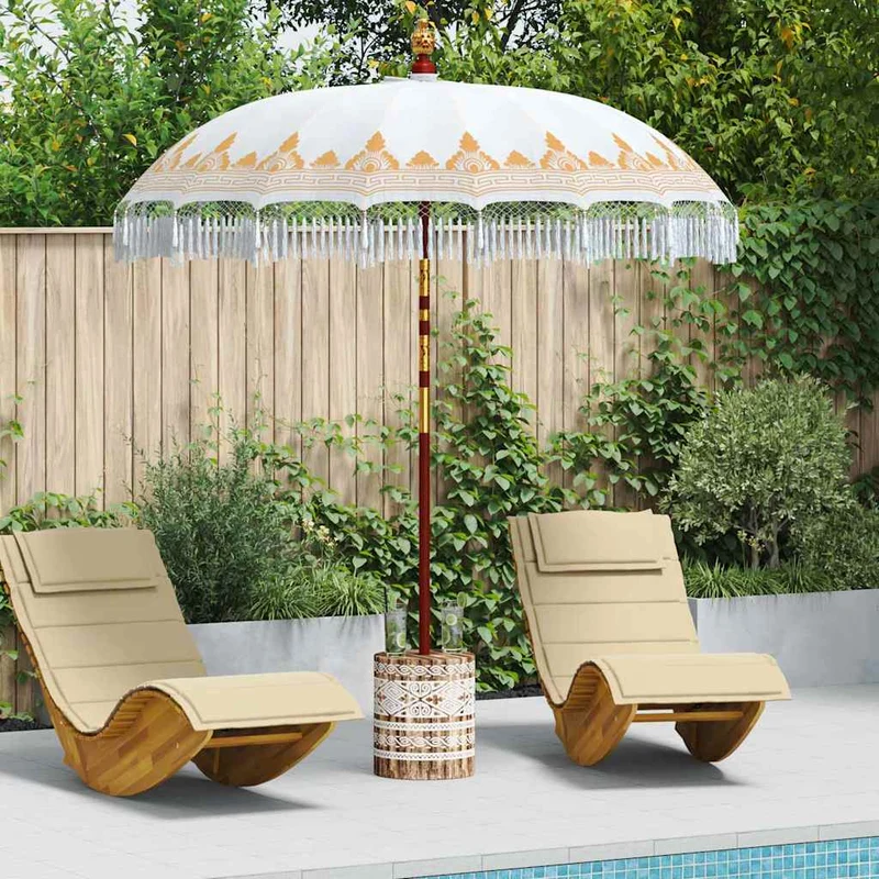 Balinese Parasol with Base Ø 210-220 cm Cream