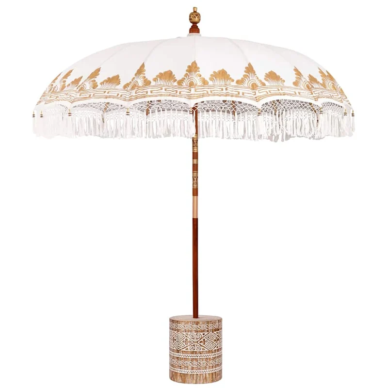 Balinese Parasol with Base Ø 210-220 cm Cream