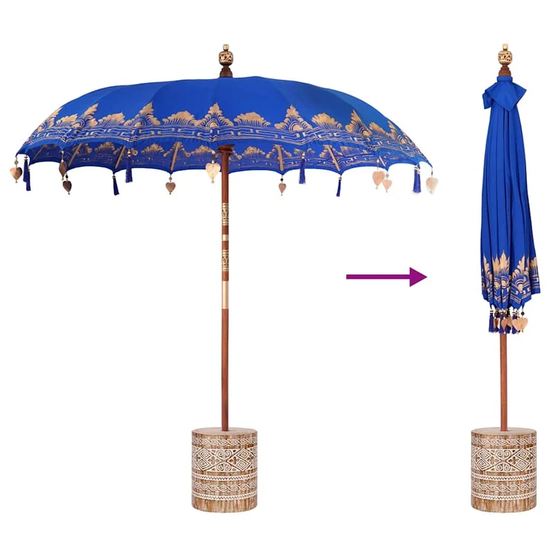 Balinese Parasol with Base Blue 215 x 215 x 260 cm