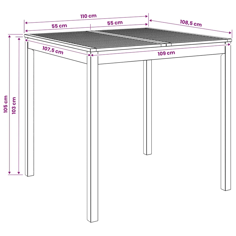 Garden Bar Table Whitewash 110 x 108.5 x 105 cm
