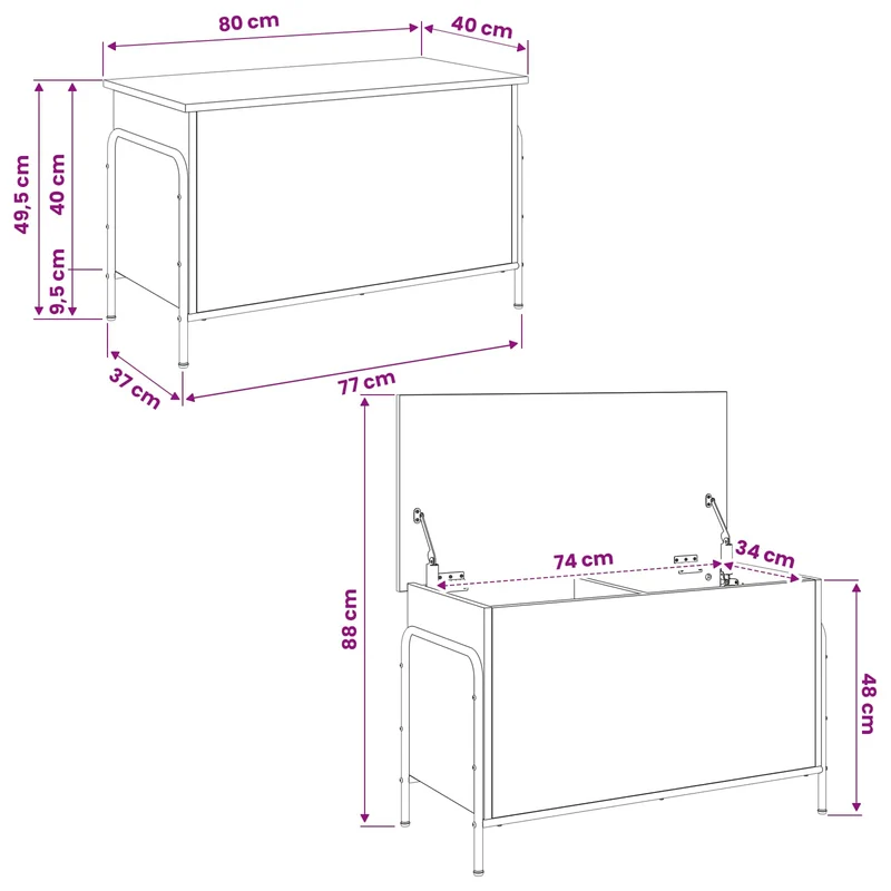 Storage Box Sonoma Oak 80 x 40 x 49.5 cm Engineered Wood