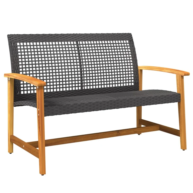 Garden Bench Black 112 cm Poly Rattan and Acacia Wood
