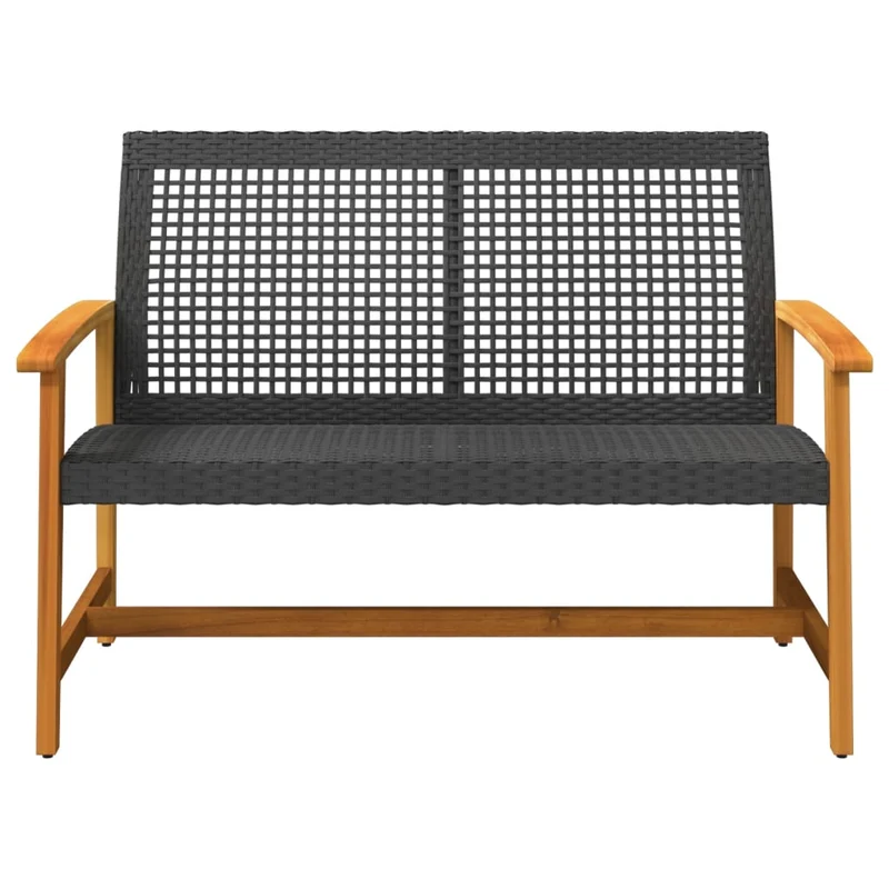 Garden Bench Black 112 cm Poly Rattan and Acacia Wood