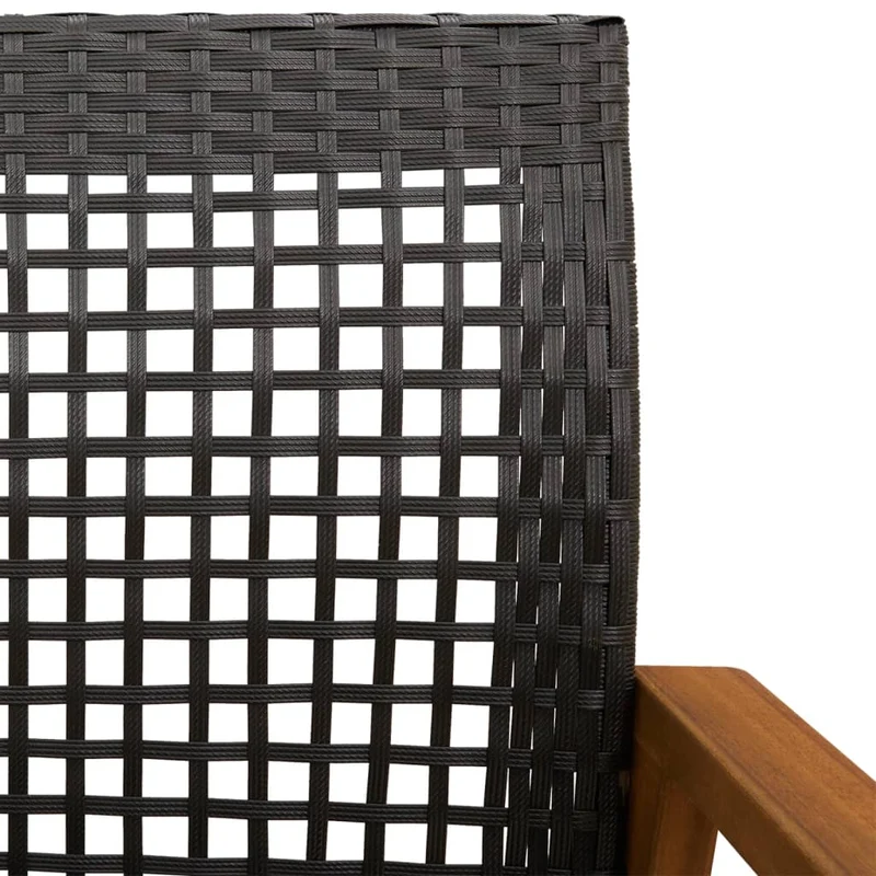 Garden Bench Black 112 cm Poly Rattan and Acacia Wood