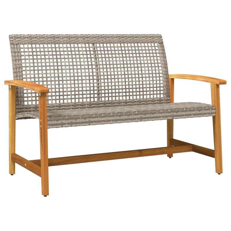Garden Bench Grey 112 cm Poly Rattan and Acacia Wood